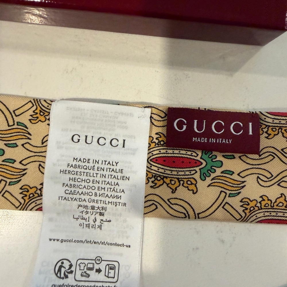 Gucci Beige Paisley Silk  Scarf Red and Green Accents